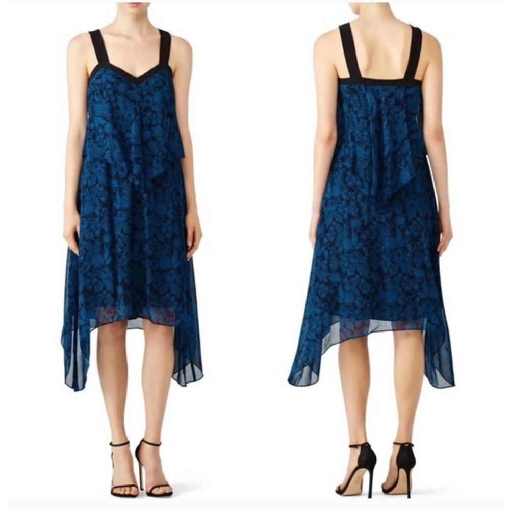 DEREK LAM 10 Crosby Dress‎ Tier Cami Midi Silk Dark Floral Whimsy Asymmetric Y2K